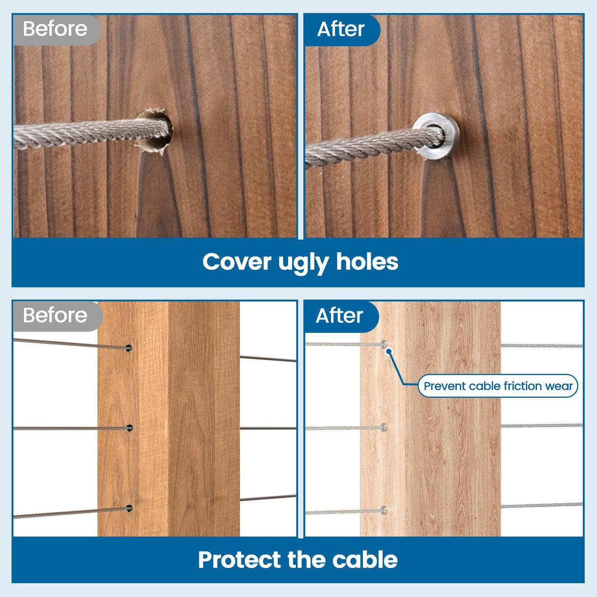 Muzata 100 Pack 1/8" Cable Railing Protector Sleeves T316 Stainless Steel Protective Sleeves Deck Cable Railing Hardware Kit for Wood Posts CR13 Muzata