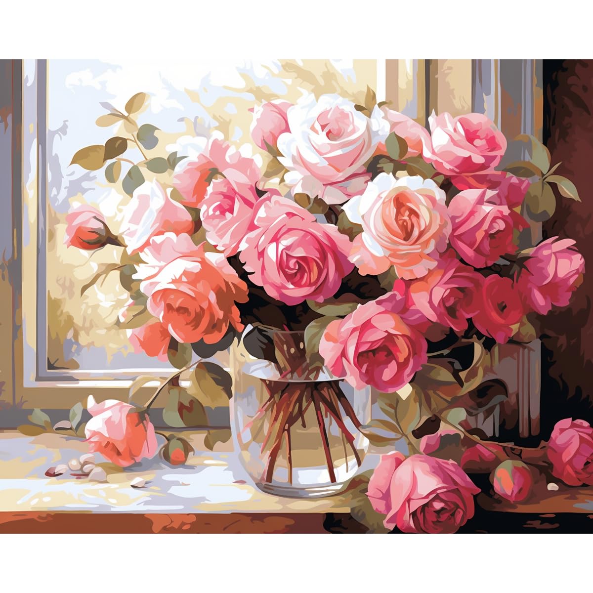 Craftoria Paint by Numbers for Adults 40"x50"cm Framed Floral Numbered Roses Love 24 Colors Craftoria