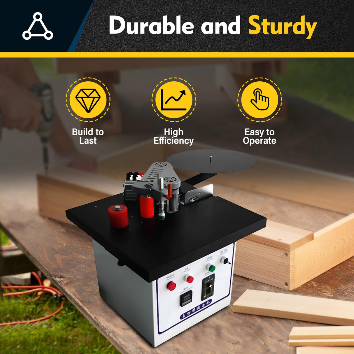 Cbhfmljd Portable Edge Bander Machine Double Side Gluing Wood Banding Machine 1200W 110V Automatic Protection System, Works With Straight And Arc Edges, Used In Cabinets, Wardrobes, Wooden Doors Cbhfmljd