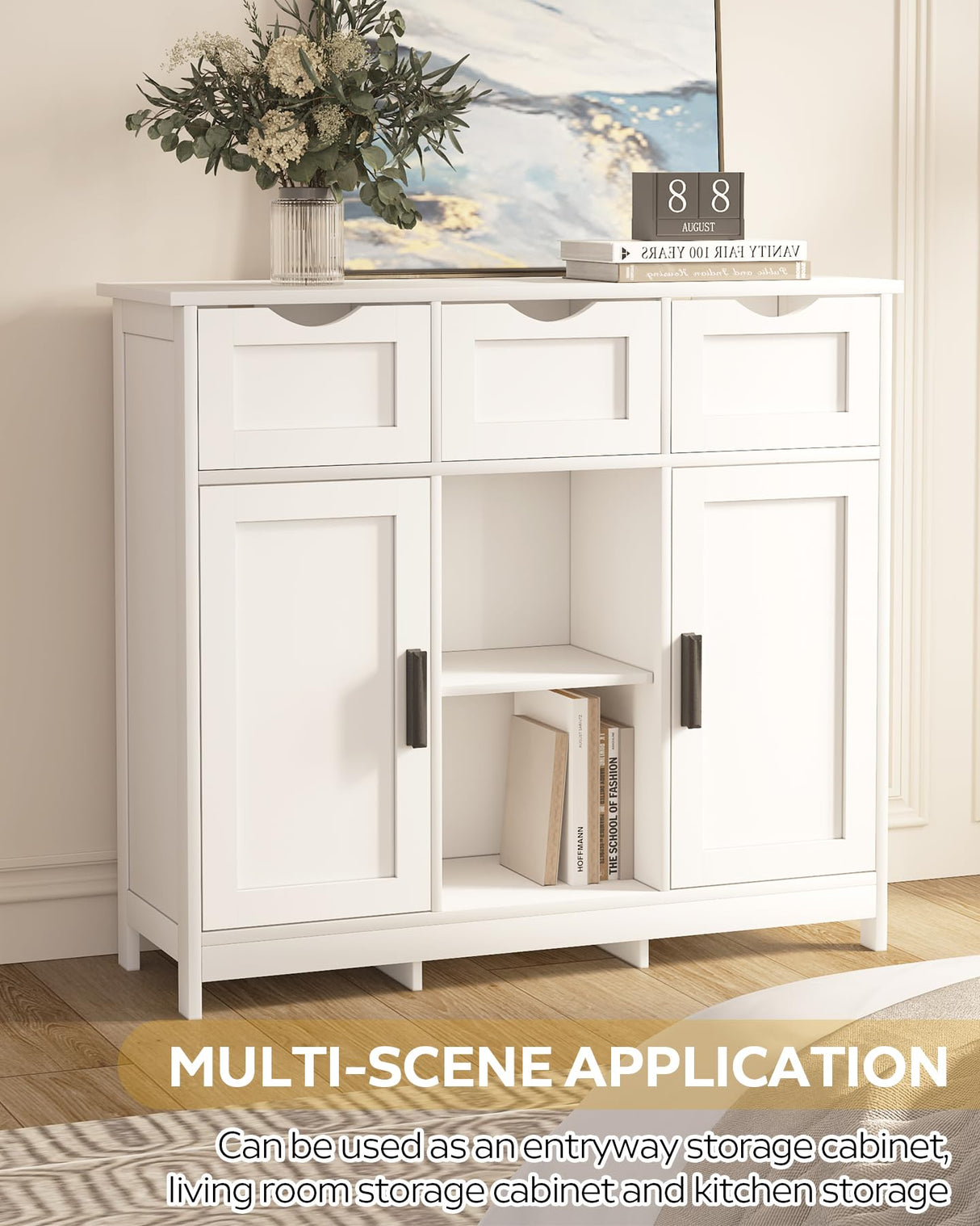 MIRROTOWEL Storage Cabinets,Wooden Floor Cabinet,with Drawers and Shelves Storage Cabinets,Accent Cabinet for Living Room, Bedroom,Bathroom Furniture Home Decor(White) MIRROTOWEL