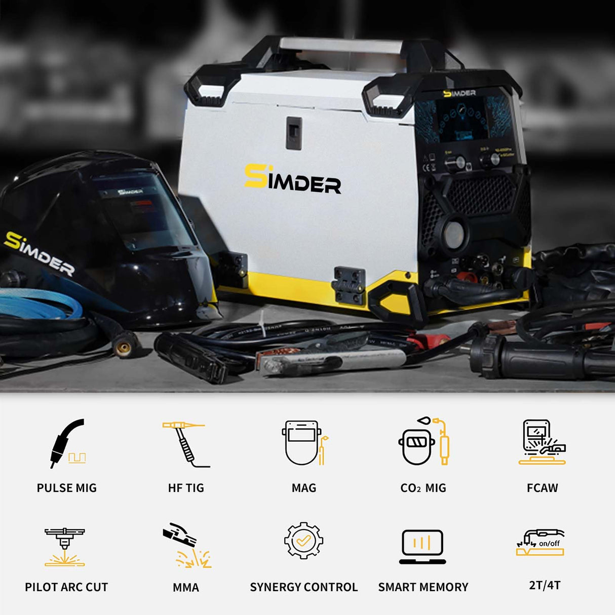 SSIMDER Aluminum MIG Welder Pulse MIG/MAG/HF TIG/Stick/Pilot ARC Plasma Cutter 200A Welding Machine SD4050Pro 10 in 1 Welder Cutter Combo S SIMDER