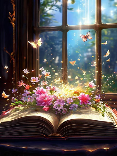 ARPADAMO Flower Book Diamond Art Kits for Adults,5D Diamond Painting DIY Glowing Book Diamond Art Diamond Painting Kits for Adult,Round Full Drill Diamonds, Diamond Art Kits for Home Decor-12x16inch