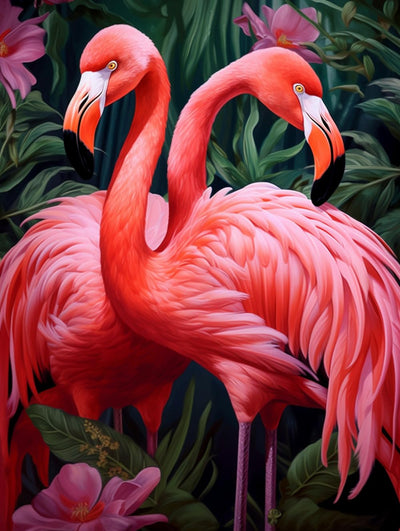 pigpigboss Flamingo Diamond Painting Art Kits, 5D Full Round Drill Flower Flamingo Diamond Dots Arts Crafts for Adult Beginner Home Office Wall Decor (11.8 x 15.7 inches)