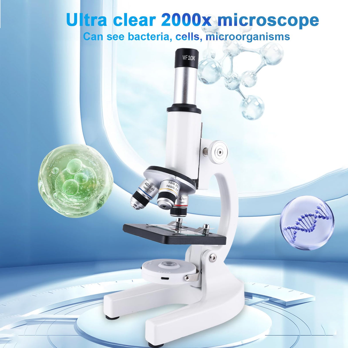 Microscope for Kids,40X-2000X Compound Microscope Mobile Phone Adapter with Microscope Slide Microscope kit for Home School Laboratories for Children Students Herwicm