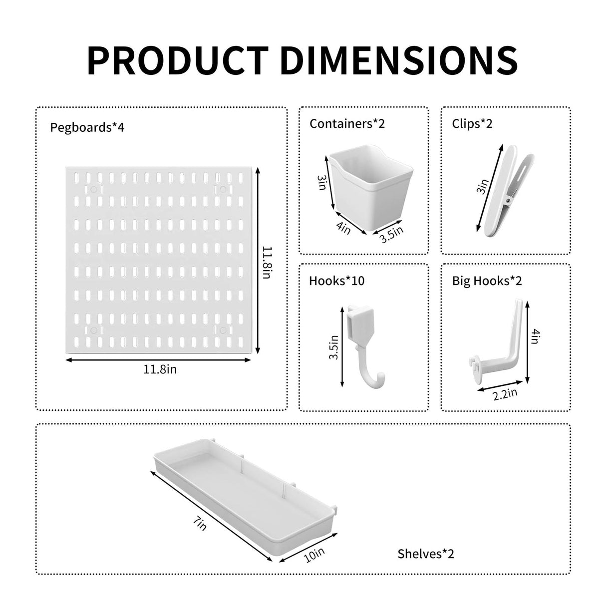 SHGJ&SOFT PegBoard Combination Kit, Pegboards and Accessories Modular Hanging, Wall Organizer Pegboard for Home and Office,24″×24″, Wall Mount Display Pegboard Panel Kits (White, 4 Pieces) SHGJ&SOFT