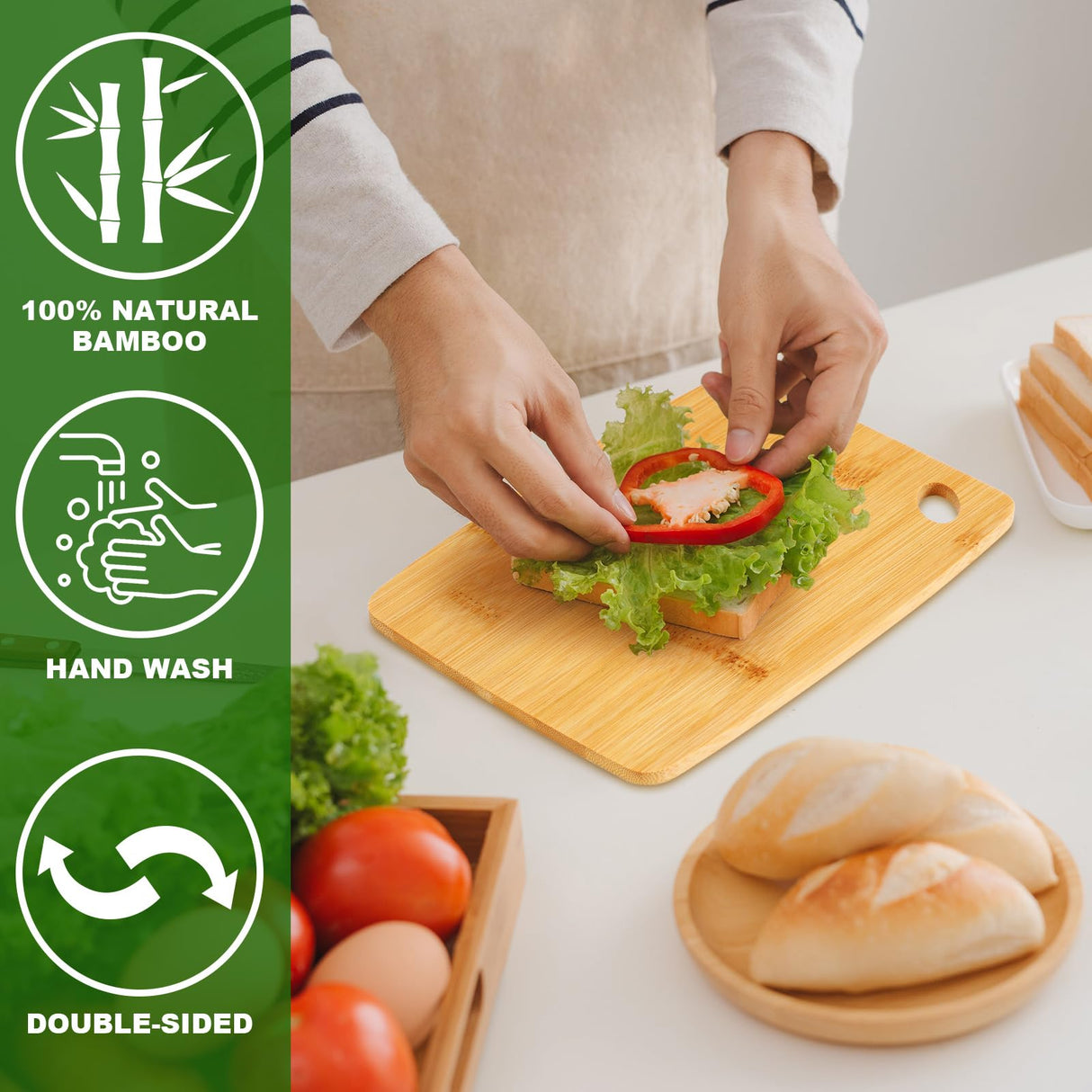 FoldTier 12 Pcs Bulk Wooden Cutting Board Small Kitchen Charcuterie Board with Handle Blanks Serving Cutting Board Tray with Oval Hole in Corner Housewarming Gift, 8 x 6 Inch(Bamboo) FoldTier