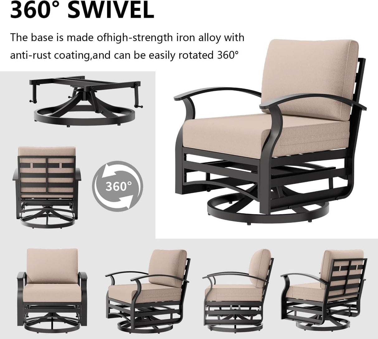 ASJMR 10-seat Aluminum Patio Furniture Set with Fire Pit Table, L-Shaped Sectional Sofa with 5.1" Cushions, High Backrest & 2 Footstools, Durable Outdoor patio Furniture Set, Backyard, Poolside - Sand ASJMR