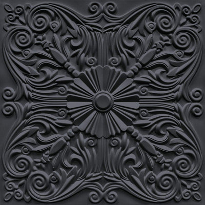 Art3d Decorative Ceiling Tile 2x2 Glue up, Lay in Ceiling Tile 24x24 Pack of 12pcs Spanish Floral in Black