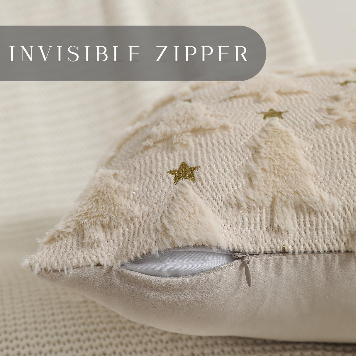 Allorry Christmas Pillow Covers 18 x 18 inch Set of 2 Beige Christmas Tree Pillow Covers Decorations Plush Faux Fur Soft Cushion Case for Winter Xmas Holiday Home Bedroom Sofa Decors PT004-C18 Allorry