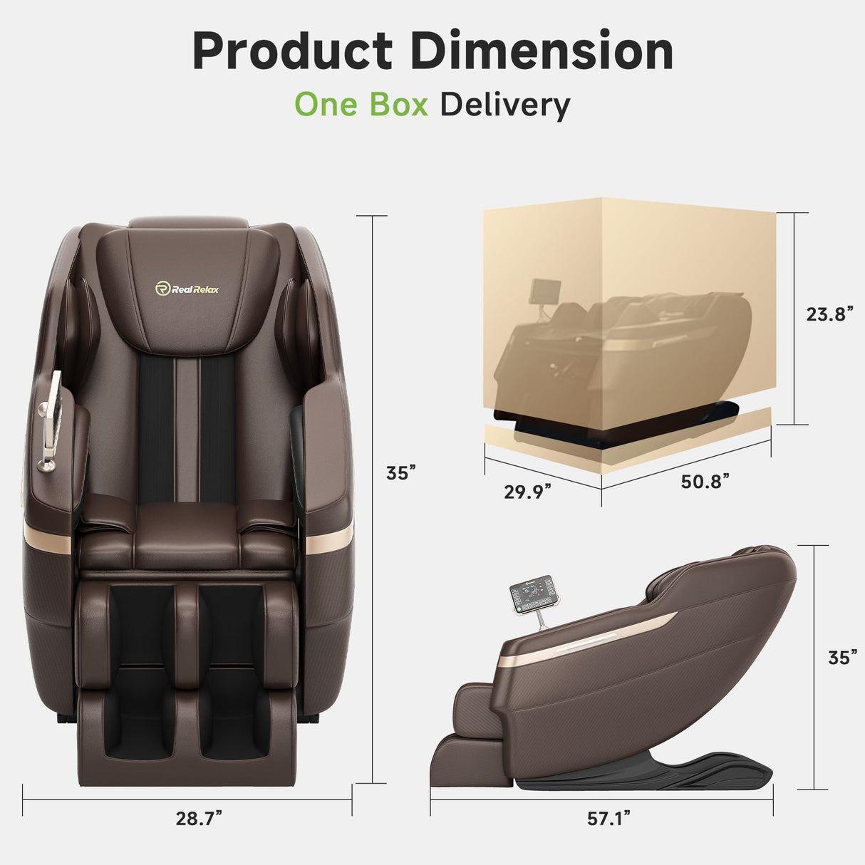 Real Relax 2025 Full Body Massage Chair, Zero Gravity Shiatsu Massage Chair Recliner, Waist and Calf Heating, Foot Massage, Bluetooth, Large Control Screen (Brown and Gold) Real Relax