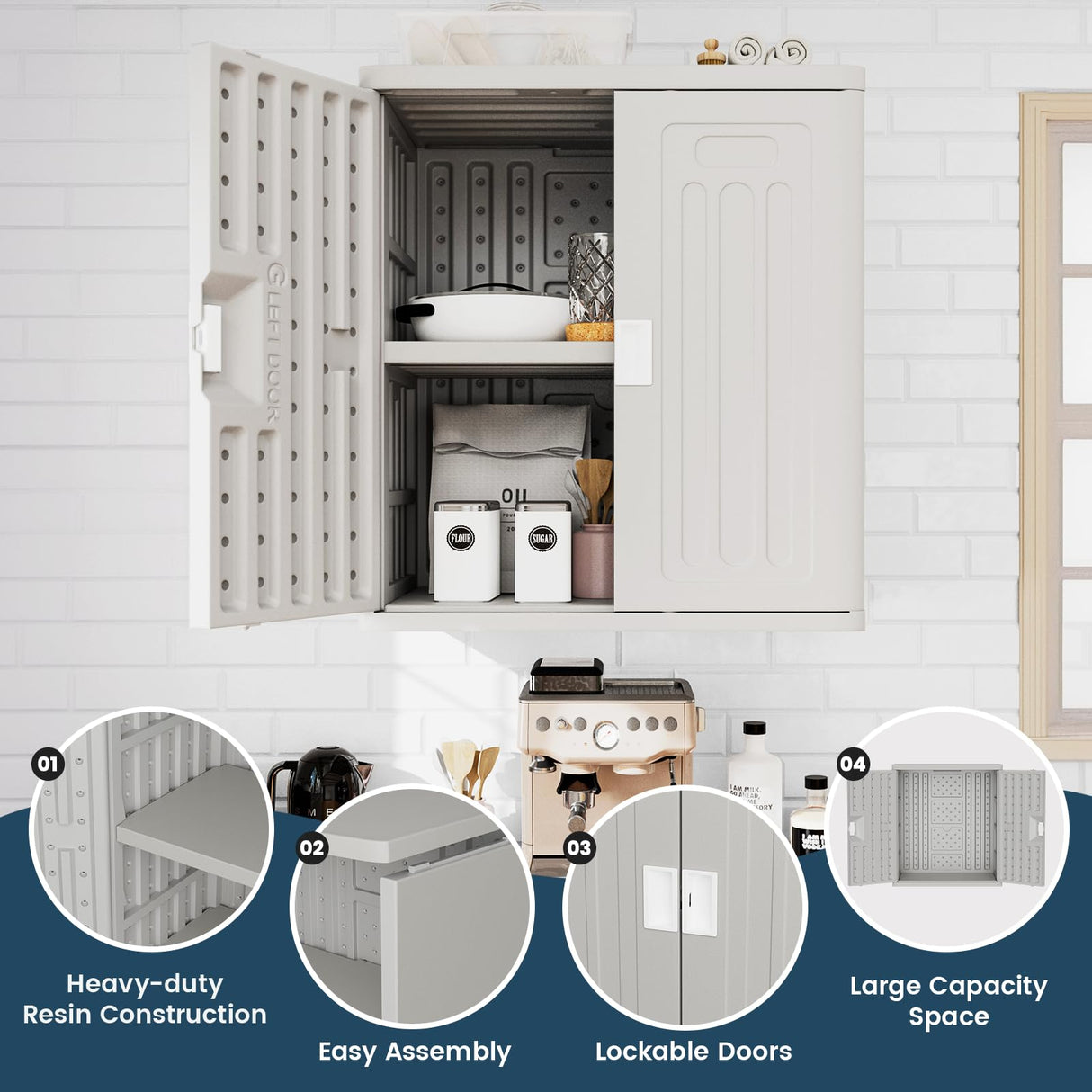 Amopatio Outdoor Storage Cabinet with 1 Shelf, Resin Storage Cabinet Waterproof, Plastic Patio Storage Shed All Weather Use for Tools, Cleaning Supplies, 19.7" D x 29.5" W x35.4 H, Grey Amopatio