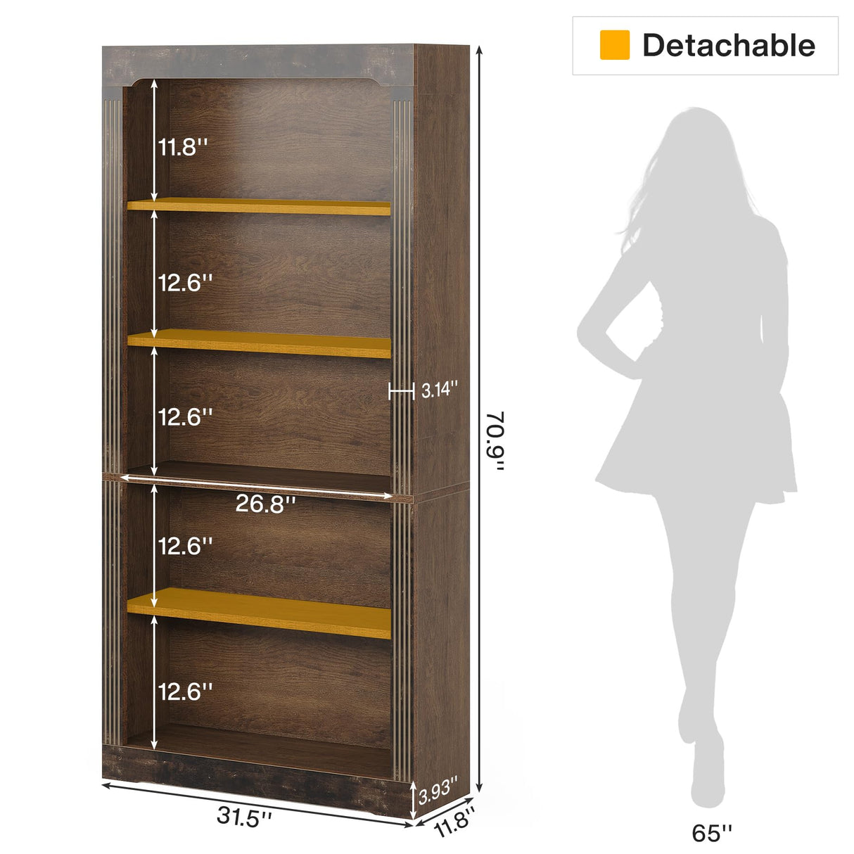 Tribesigns 70-Inch Rustic Brown 5-Tier Bookcase for Home and Office Tribesigns