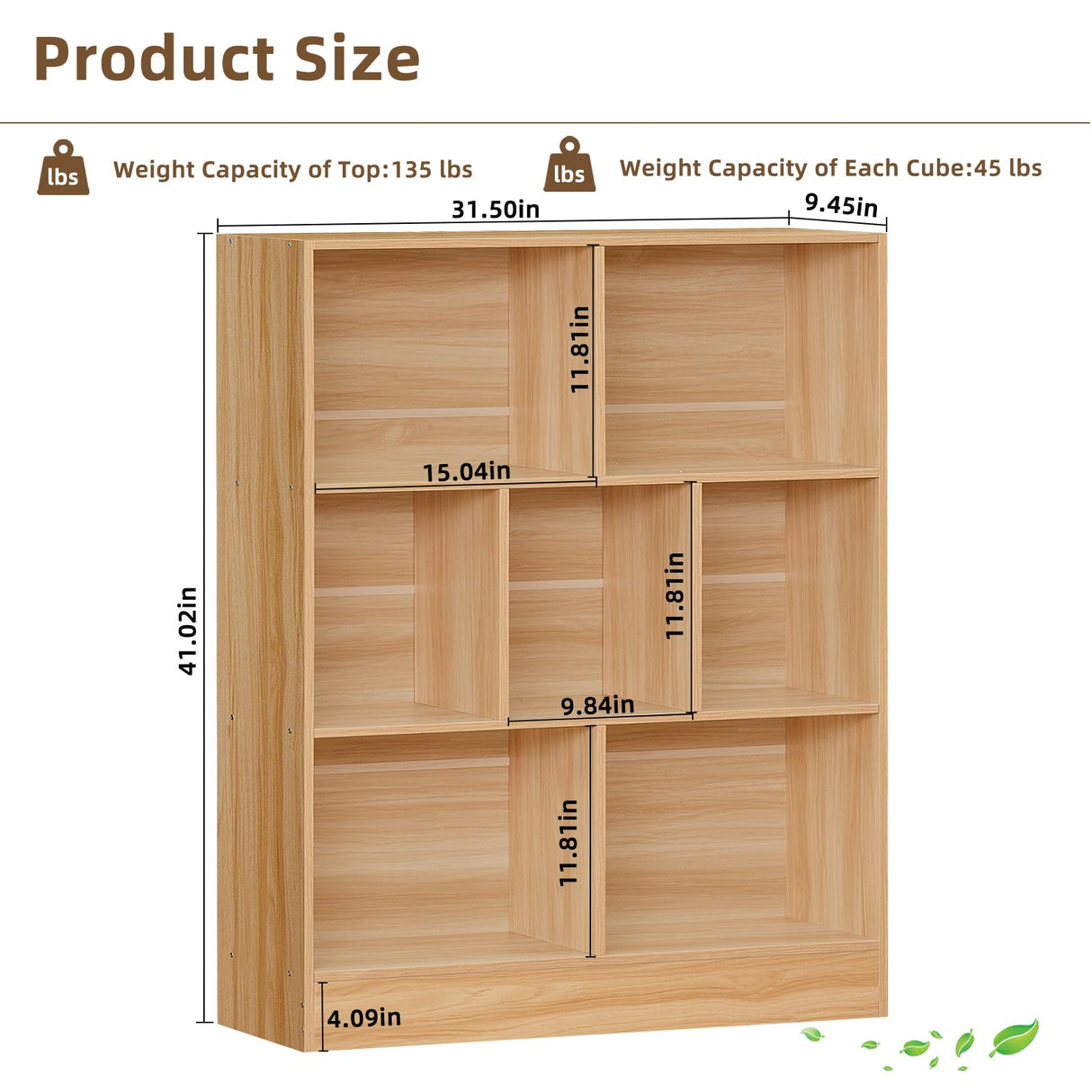 LEYAOYAO 7 Cube Bookshelf with Base,3 Tier Mid-Century Modern Natural Bookcase,Standing Wide Bookshelves Storage Organizer Shelf,Rustic Wood Display Cabinet Book Shelves for Bedroom,Living Room,Office LEYAOYAO