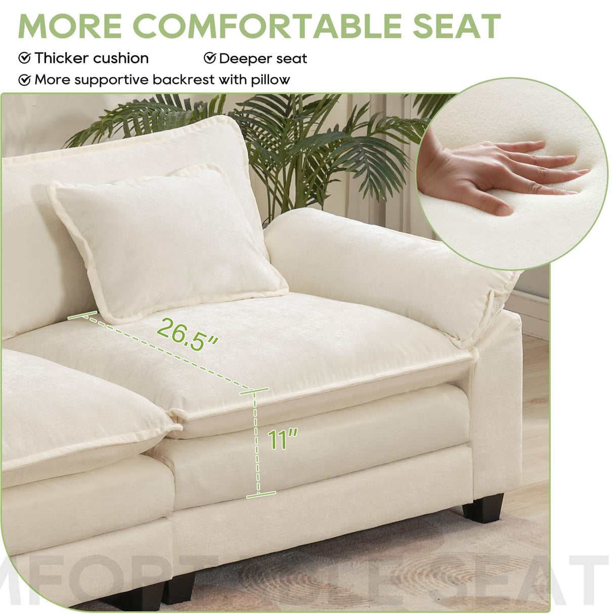 Oprisen Modular Sectional Sofa, Comfy Cloud Couch Sectional Sofa with Ottoman, Chenille Sofa Sleeper Deep Seat Sofa with Throw Pillows for Living Room (Beige White, 120"- L Shape) Oprisen