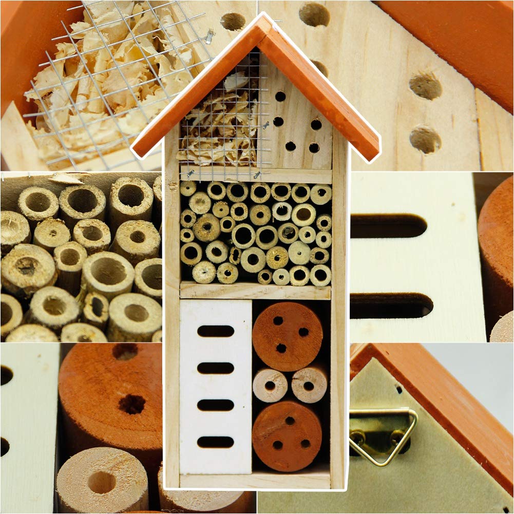 Lulu Home Wooden Insect House, Hanging Insect Hotel for Bee, Butterfly, Ladybirds, Beneficial Insect Habitat, Bug Hotel Garden, 10.4 X 3.4 X 5.4 Inch Lulu Home