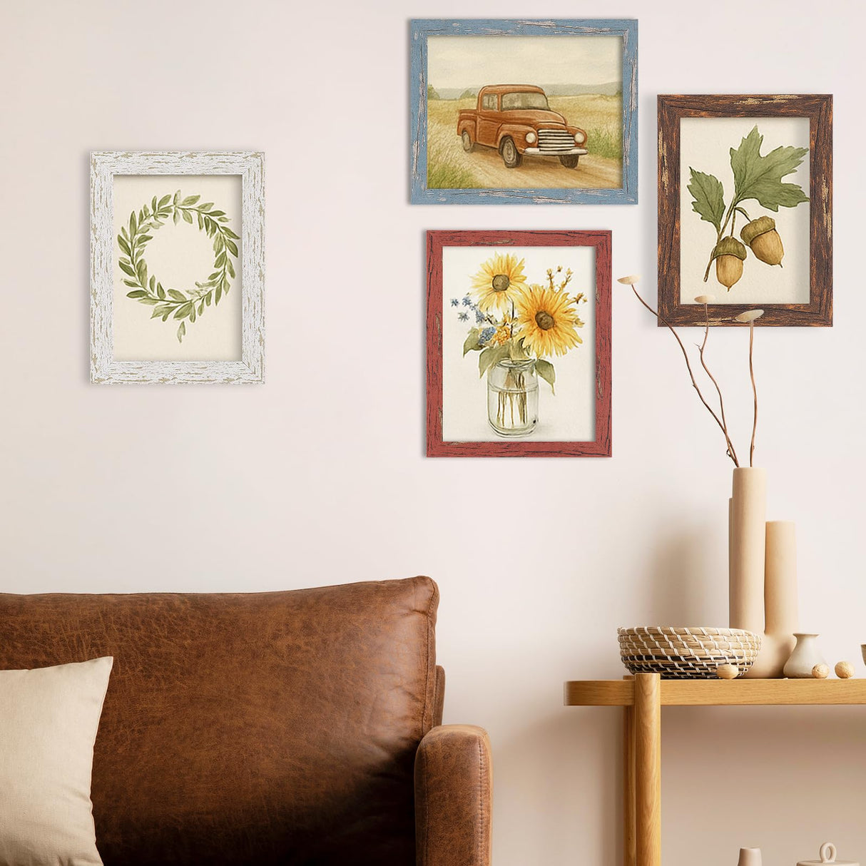 puthiac 8x10 Rustic Picture Frames, Farmhouse Distressed Wood Frame, Vintage Gallery Wall Photo Collage, Shatterproof Acrylic, Wall & Tabletop, Vertical/Horizontal, Vintage Art Prints, Set of 4 puthiac