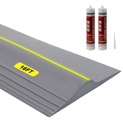 VUAOHIY Universal Garage Door Bottom Threshold Seal Rubber Strip with Adhesives, DIY Weatherproof Weather Stripping Replacement (16FT, Gray)