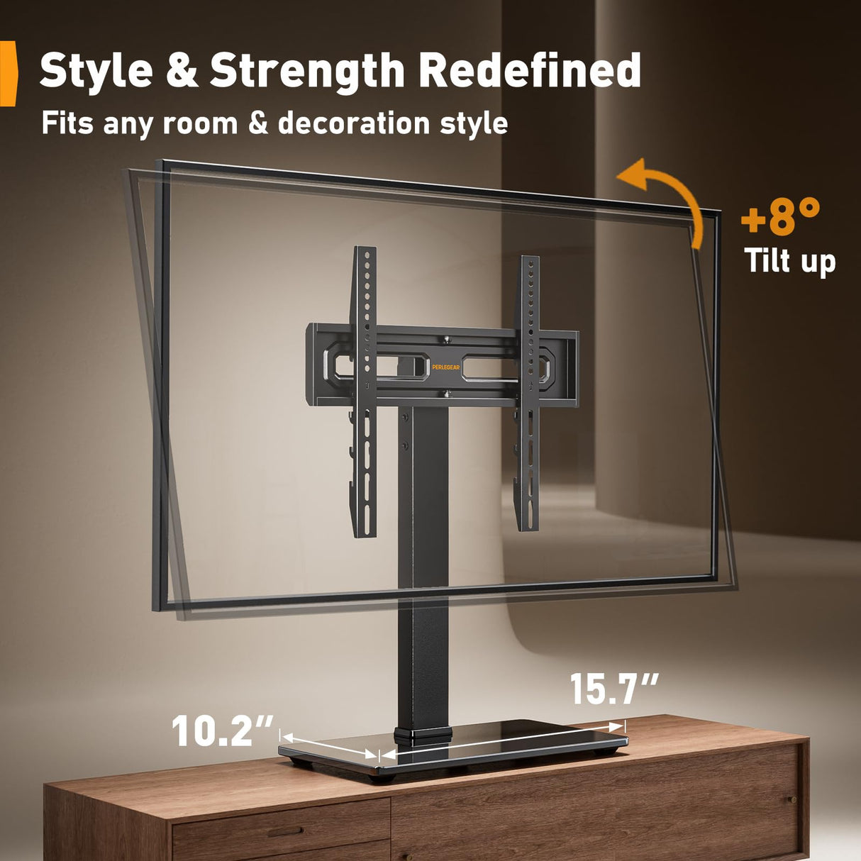 Perlegear Universal Swivel TV Stand for 32–70 inch TVs, Height Adjustable Table Top TV Stand Mount with Tilt, Tempered Glass Base, Holds up to 88 lbs, Max VESA 400x400mm, PGTVS26 Perlegear