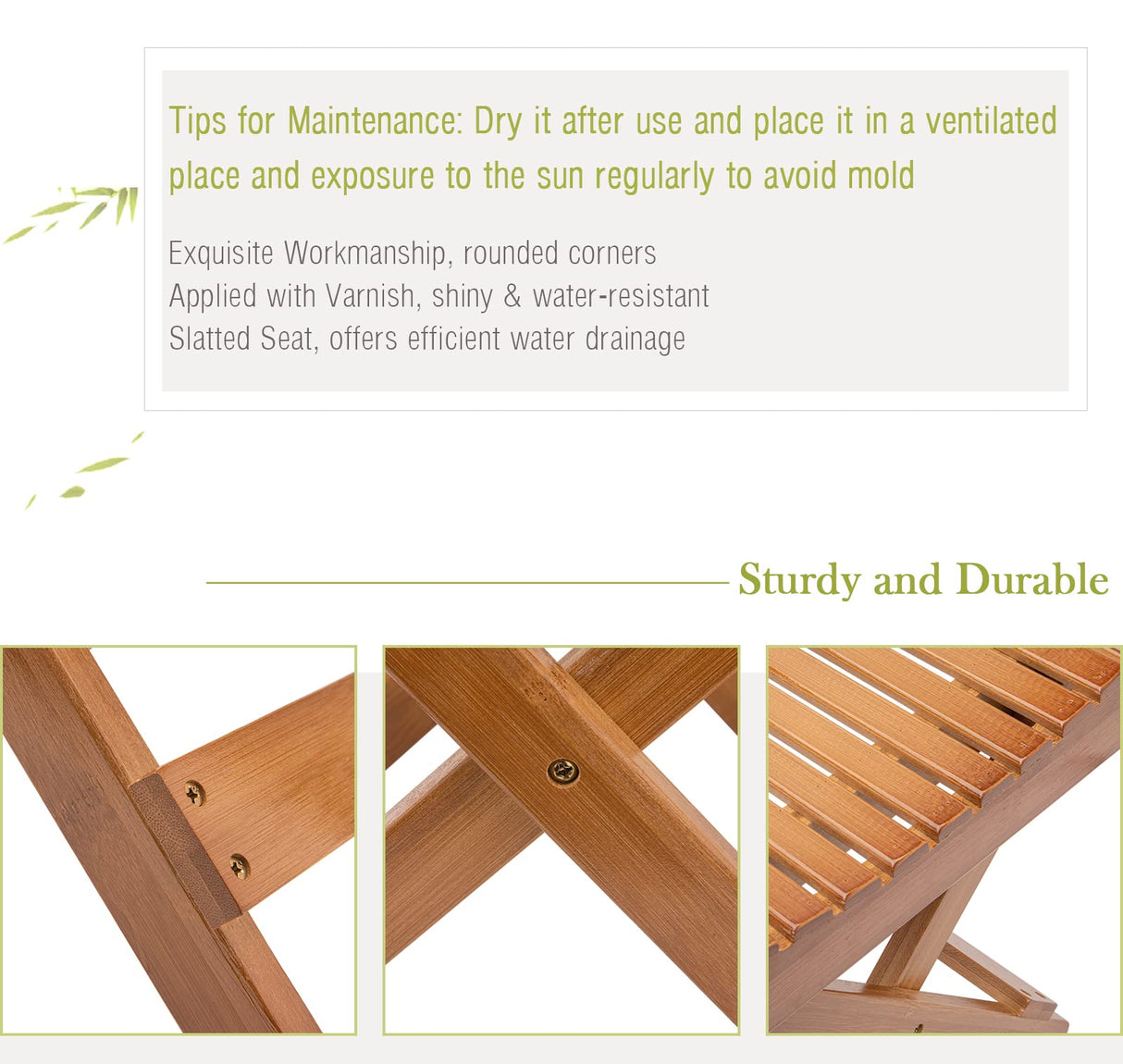 LOYPP Folding Bamboo Stool for Shower, Leg Shaving and Foot Rest, Natural Bamboo Folding Stool, Folding Bamboo Shower Seat, Fully Assembled, 12 Inch High LOYPP