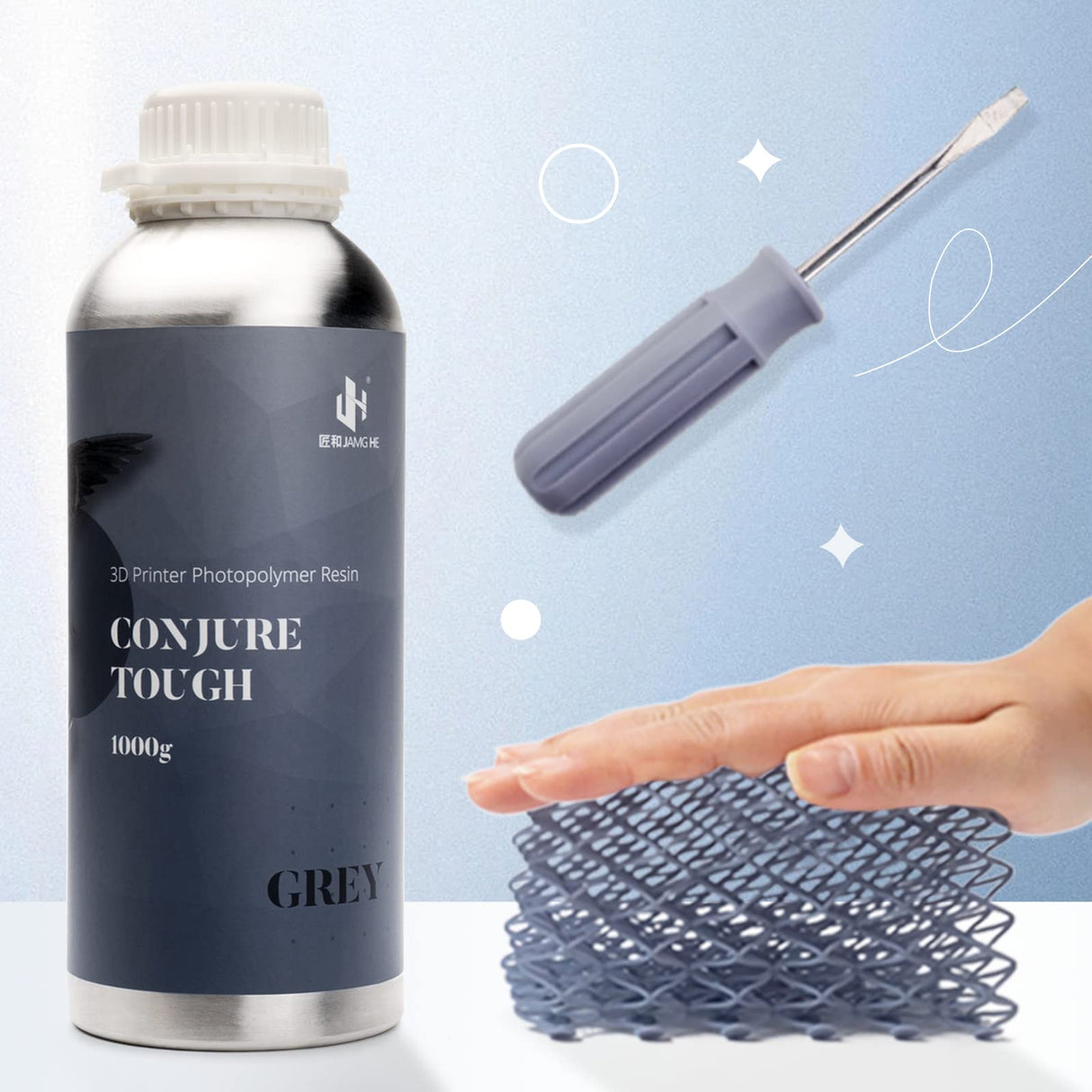 Chitu Systems Conjure Tough Resin 3D Printer Resin Non-Brittle and Durable,Highly Toughness Low Shrinkage 405nm UV-Curing Resin Standard Photopolymer Resin for DLP/LCD/mSLA 3D Printer (Black, 1000g) chitu systems