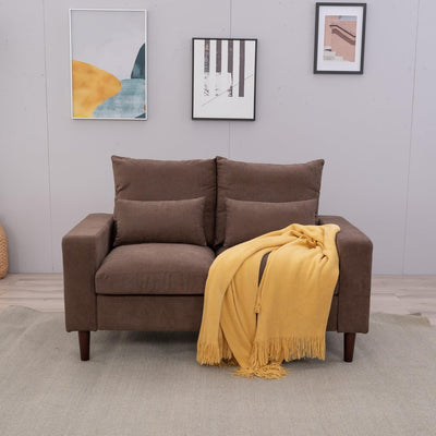 Panana Modern Sofa 54.5" Loveseat Couch with Cushion Back and Arms, 2 Seater Sold Wood Legs Sofa (Brown Linen, Track arm)