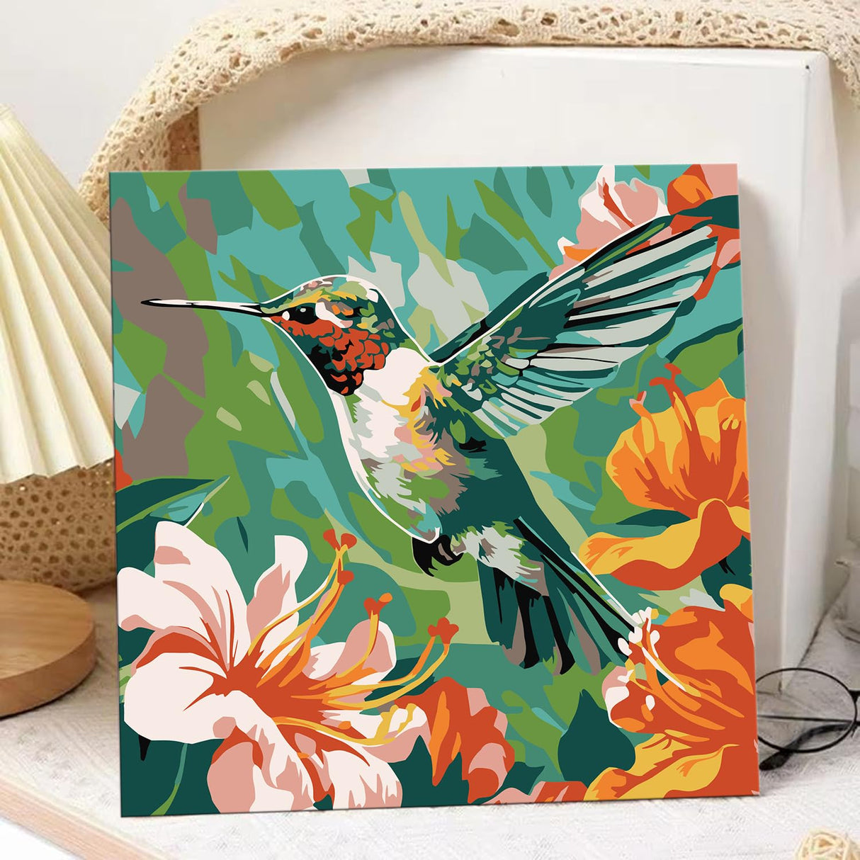Hummingbird Paint by Numbers Kit for Adults Beginner, Bird Paint by Numbers with Frame and Easel, DIY Crafts Painting by Number for Gift Home Wall Decor 9.84x9.84 inch hkejoi