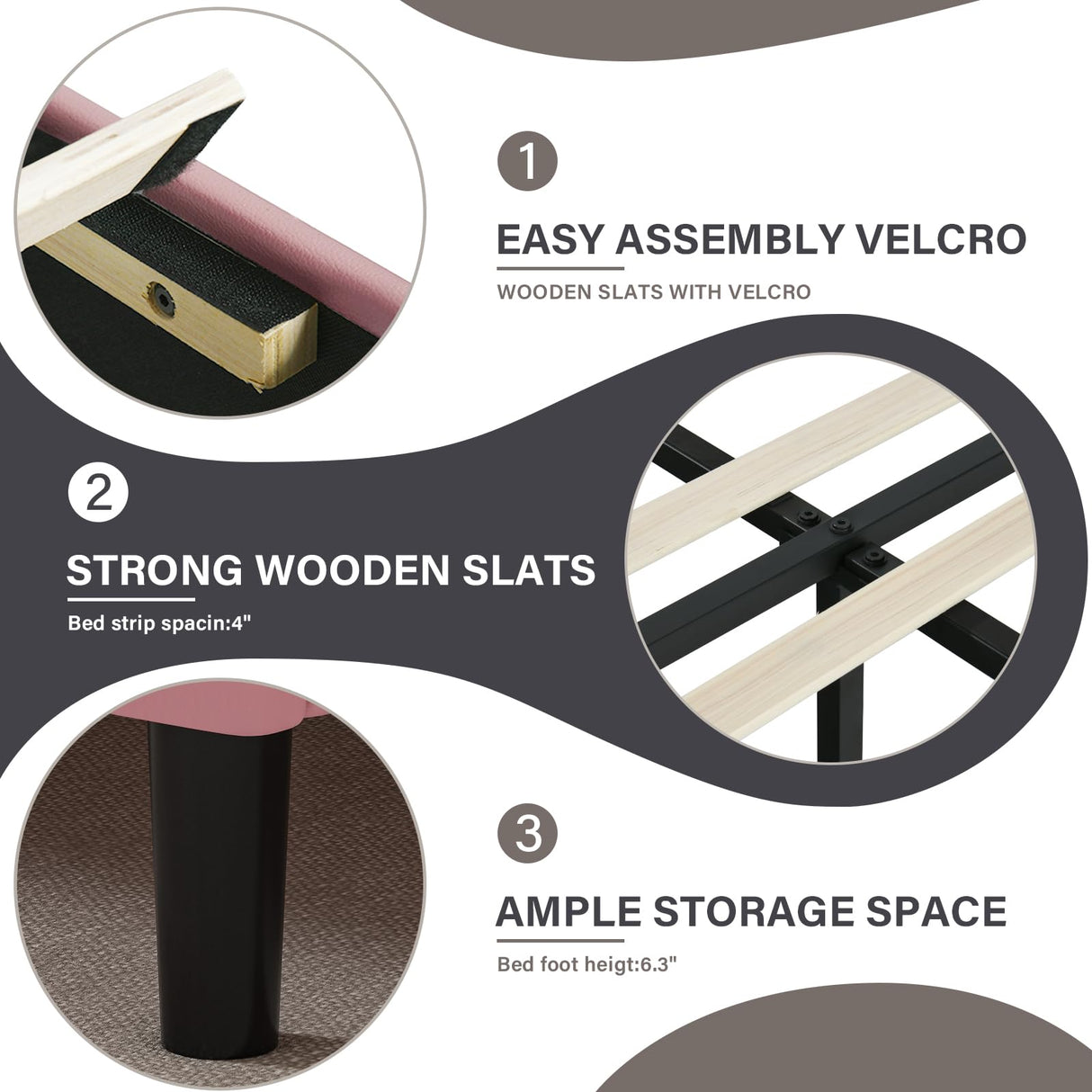 BarnFurin Pink Full Size LED Bed Frame with Upholstered Headboard and Wooden Slats BarnFurin