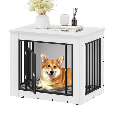YITAHOME 30.1" L Dog Crate Furniture for Medium Dogs, 2-in-1 Iron-Wood Fusion Dog cage Indoor up to 35 lb, Side End Table, Modern Dogs Kennel with Waterproof Top, Safety Corners,Steel Lock,White