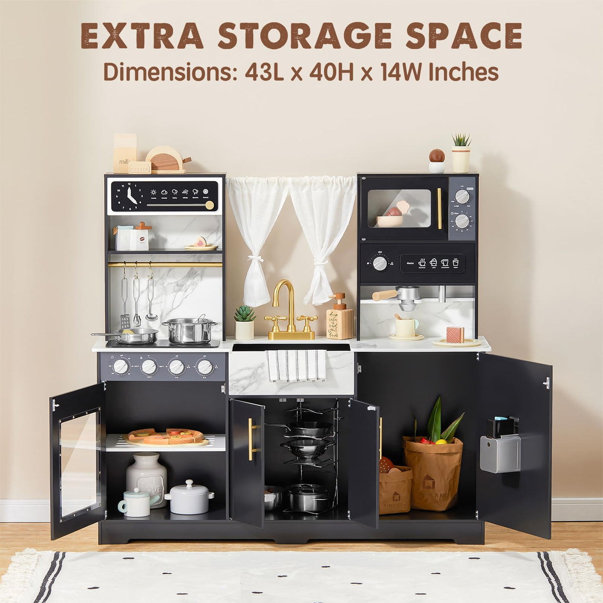 Tiny Land Play Kitchen for Kids, Wooden Play Kitchen Sets for Girls and Boys, New Modern Toddler Kitchen Toy Kitchen Designed in Trendy Home Style, Gift for Ages 3+ Tiny Land