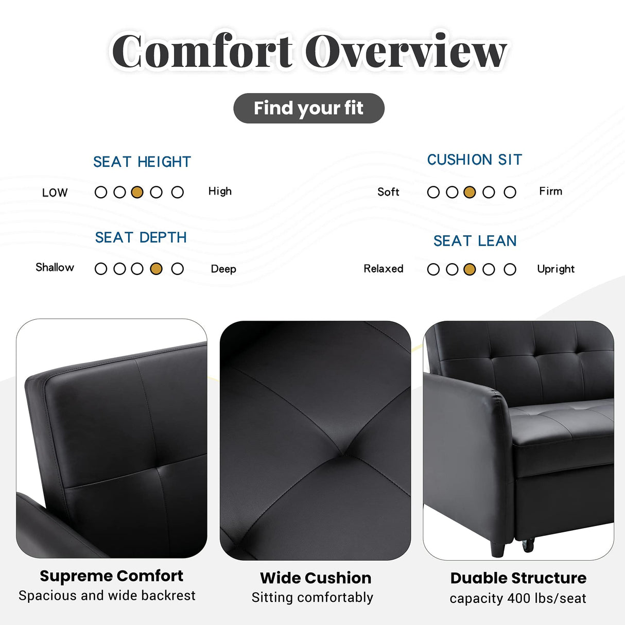 Merax Convertible PU Leather Sleeper Sofa Bed, 51" Modern Adjustable Pull Out Bed Lounge Chaise Oversized Armchair with 2 Side Pockets for Home Office Merax