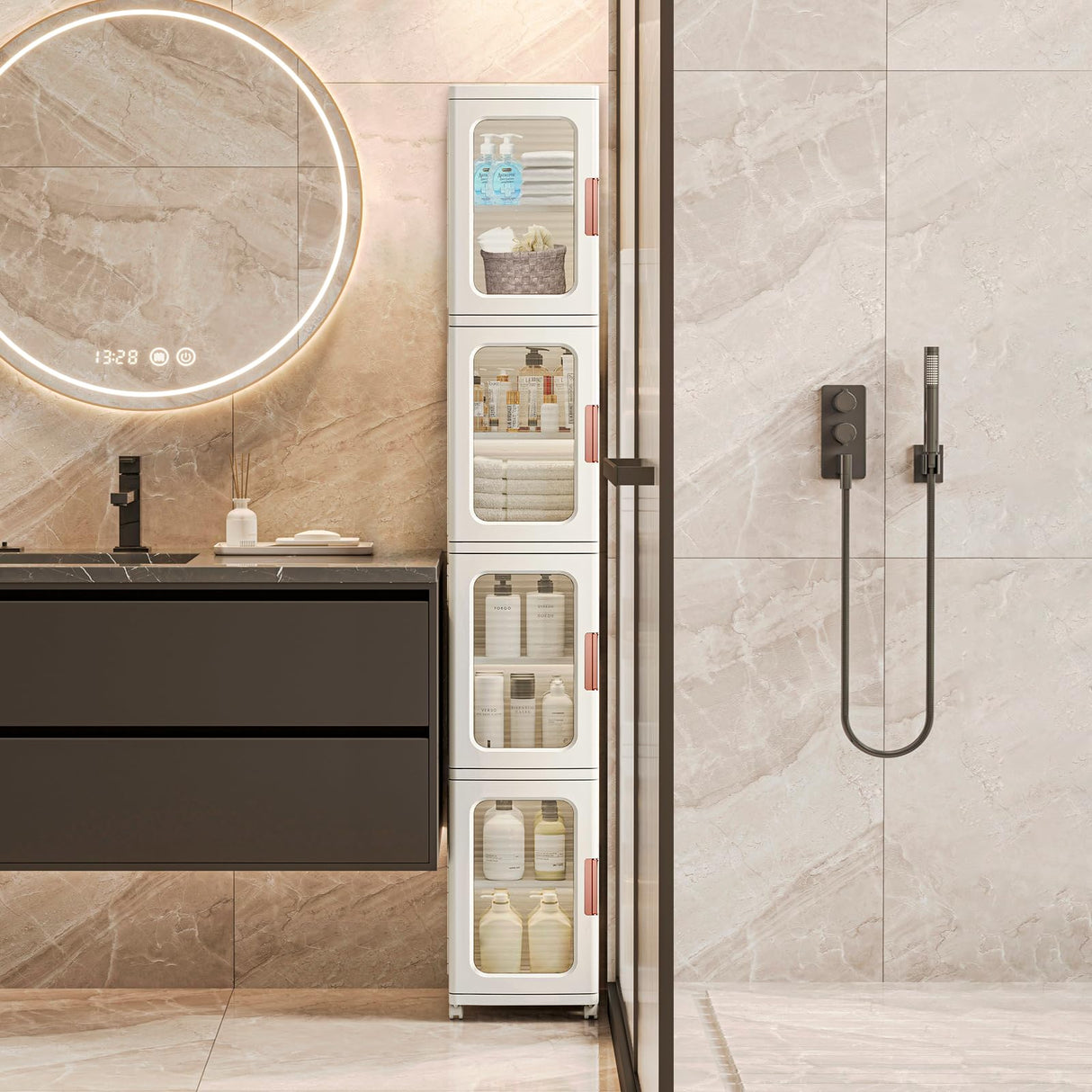 CXCJAI Slim Multi-Functional Storage Cabinet with Adjustable Shelves CXCJAI