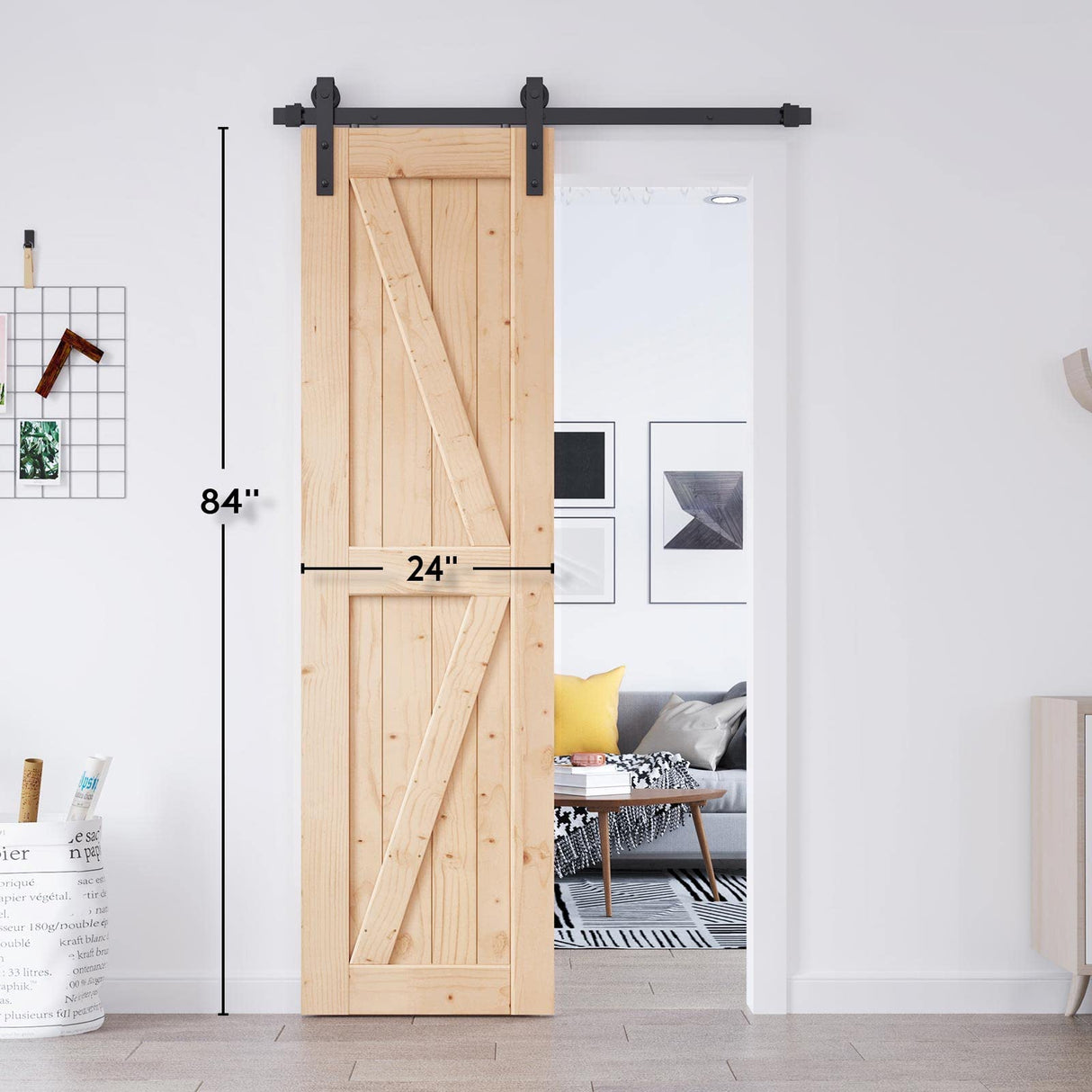 EaseLife 24in x 84in Sliding Barn Wood Door,Interior Doors,DIY Assemblely,Solid Natural Spruce Panelled Slab,Easy Install,Apply to Rooms & Storage EaseLife