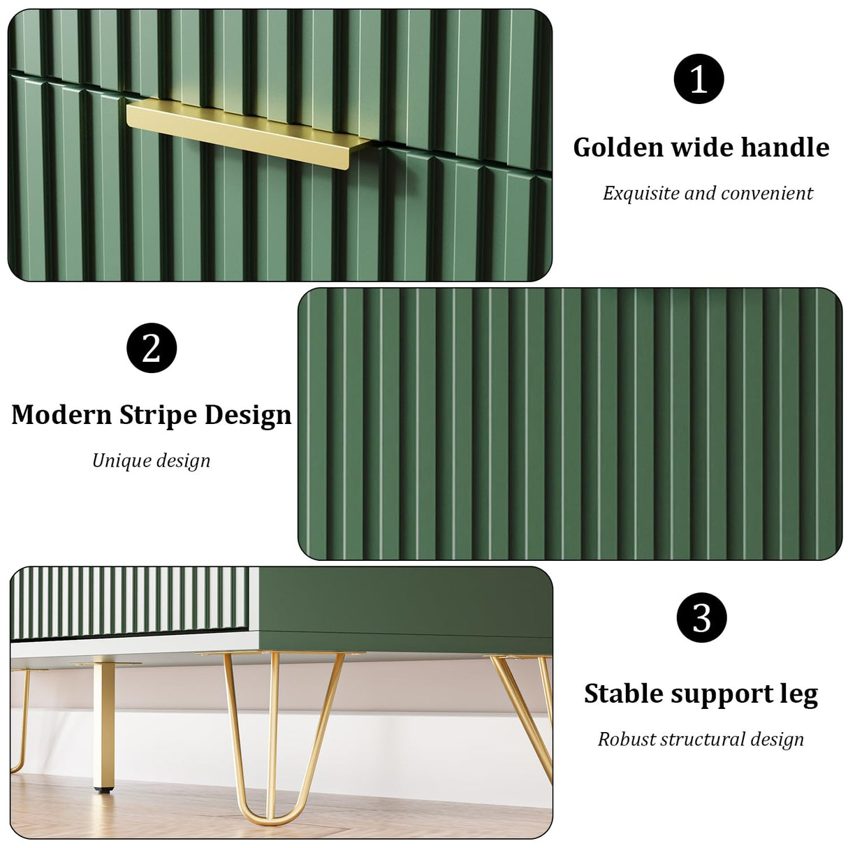 MAISONARIA Green Dresser for Bedroom, Modern Dresser with Gold Metal Handles & Chests of Drawers, Wood Chest of Drawers for Bedroom MAISONARIA