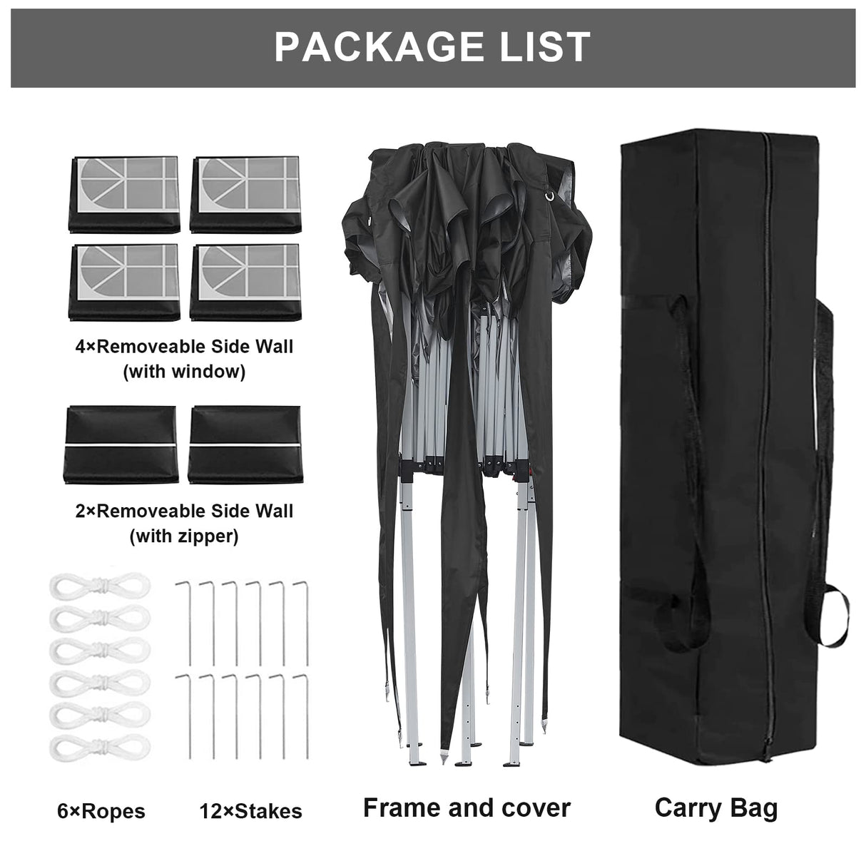 TUKAILAI 10' x 20' Pop Up Gazebo Marquee, Anti-UV Party Wedding Tent Event Shelters with 6 Removable Sidewalls & Carry Bag, Heavy Duty Instant Canopy for Outdoor Camping Garden Patio (Black) TUKAILAi