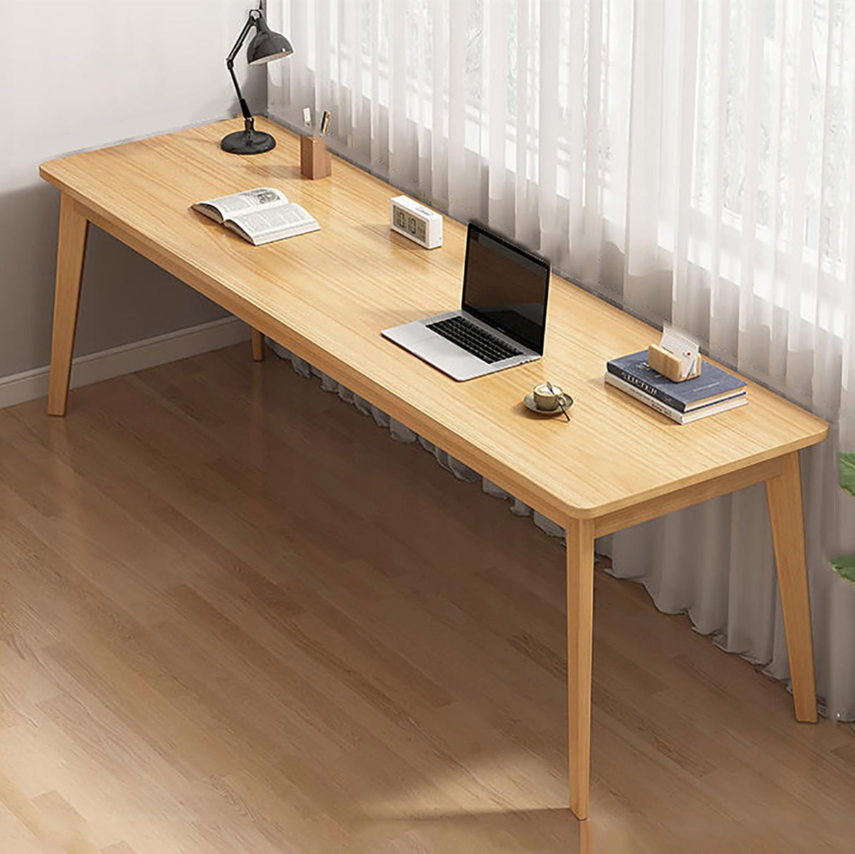 SUZEPER Mid-century Wood Long Desk Table,extra Large Two Person Office Desk,home Office Computer Desk,solid Wood Writing Desk Study Table,double Workstation Desk(120x40x75cm(47x16x30inch), Natural) SUZEPER
