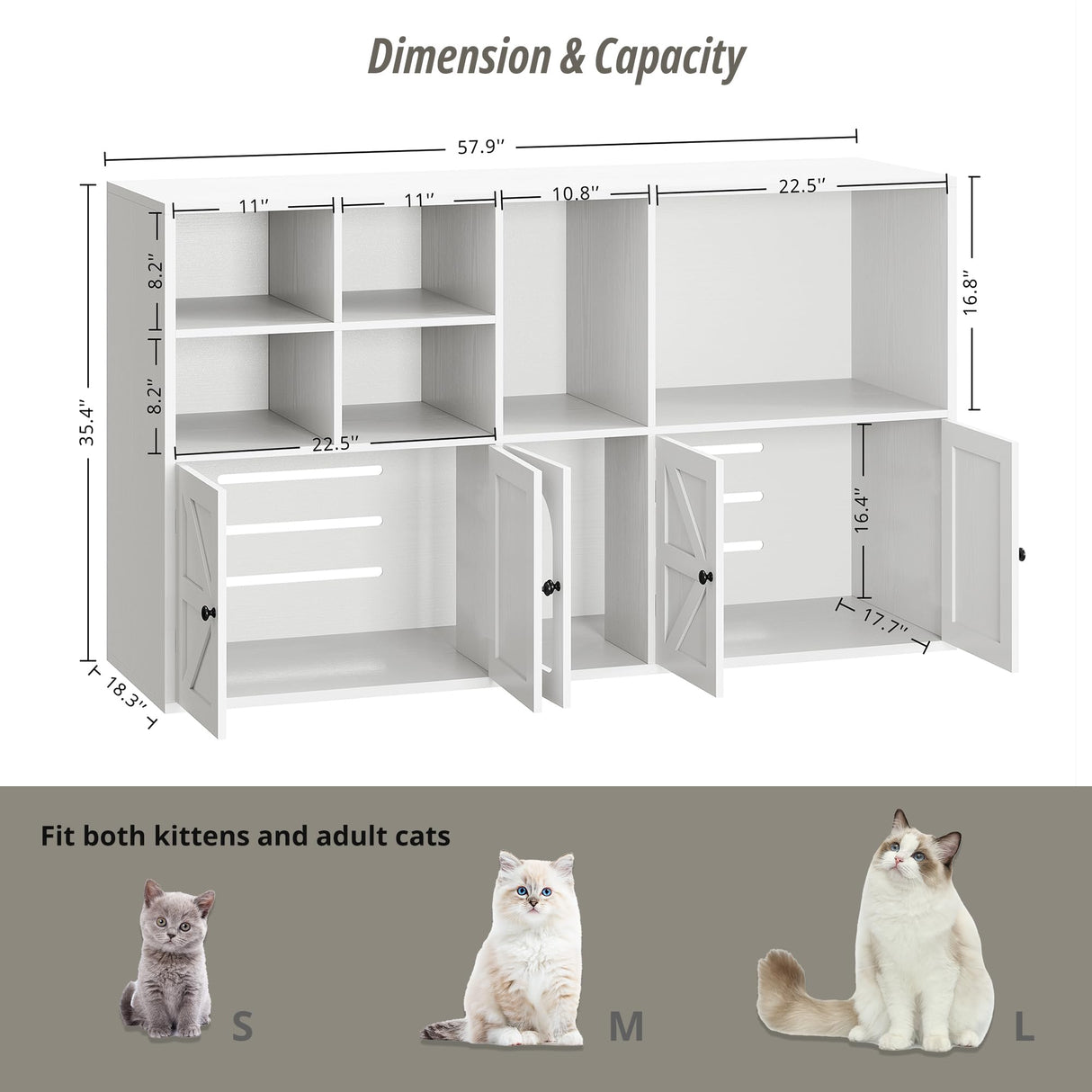 IRONCK Cat Litter Box Enclosure for 2 Cats, Litter Box Furniture Hidden with Double Room and Large Storage Space, Wooden Washroom Furniture, Cat House, White IRONCK