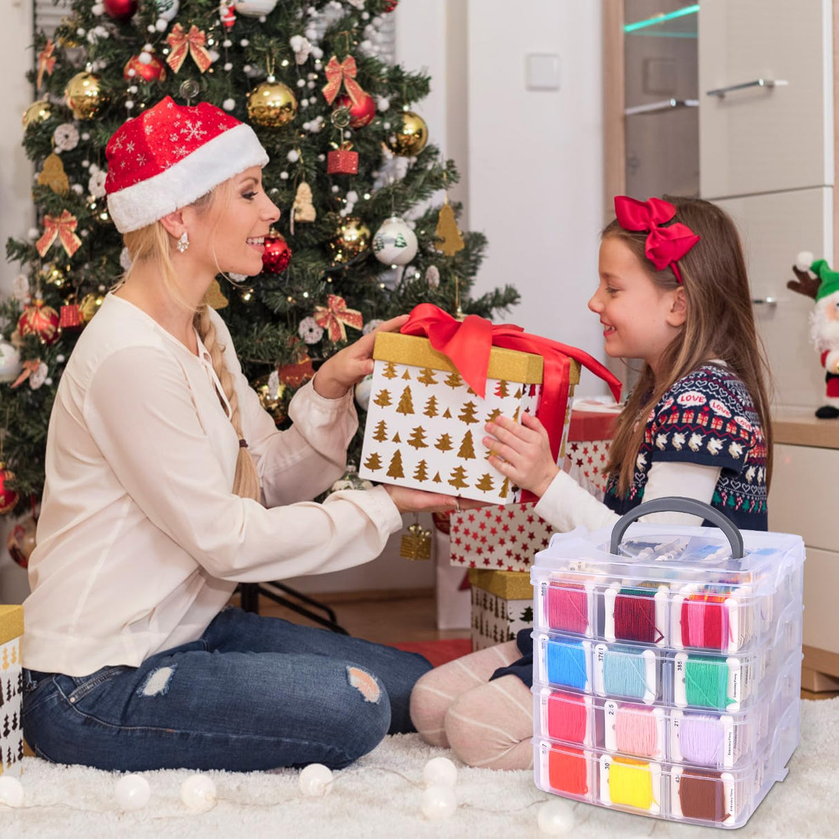 VICOVI Embroidery Thread Kit Including 200 Skeins Embroidery Floss 30 Skeins White & Black Embroidery Thread Cross Stitch Tool for Friendship Bracelets Arts DIY Crafts with 4-Tier Transparent Box VICOVI