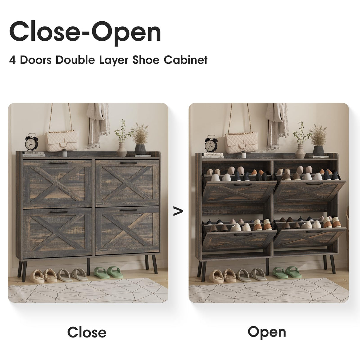 Maupvit Large Shoe Cabinet with 4 Flip Drawers, Freestanding Shoe Cabinet Organizer with Metal Drawer Bracket, Shoes Storage Cabinet for Entryway, Maupvit