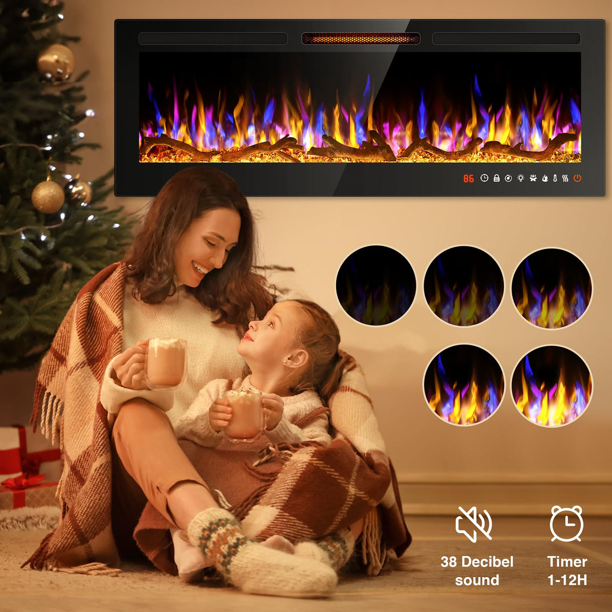 ALPACA 60" Slim Electric Fireplace Recessed and Wall Mounted,Wall Fireplace and Freestanding Linear Fireplace, with Remote Control,13 Adjustable Flame Color and 5 Brightness, 750W/1500W Alpaca