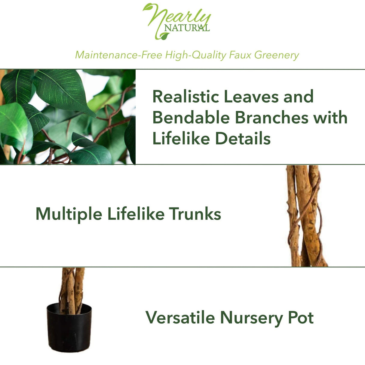 Nearly Natural 7ft. Ficus Artificial Tree, Green Nearly Natural