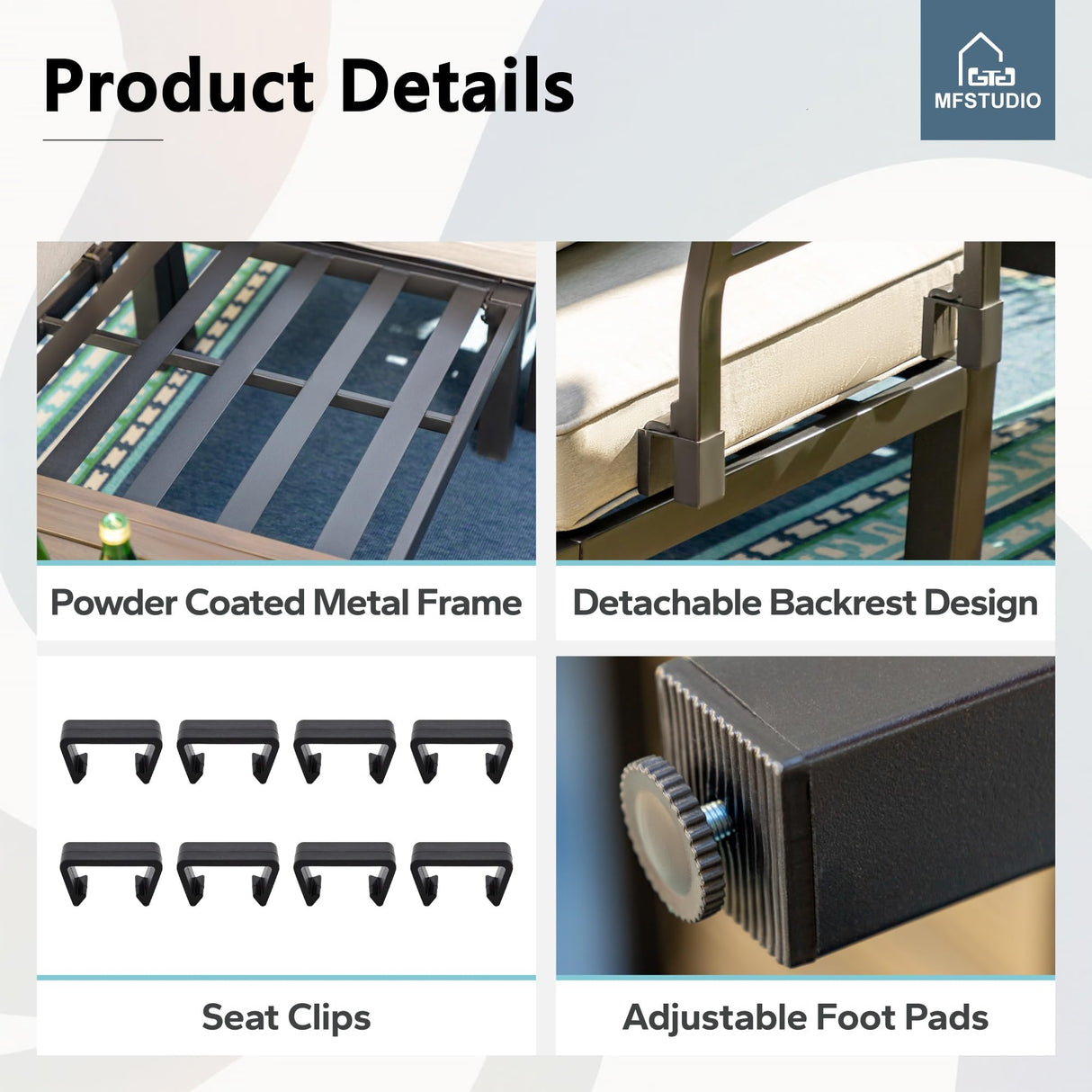 MFSTUDIO 6 Pieces Outdoor Patio Furniture Set with Fire Pit Table, Metal Outdoor Sectional Sofa Conversation Set for Backyard,Garden MFSTUDIO