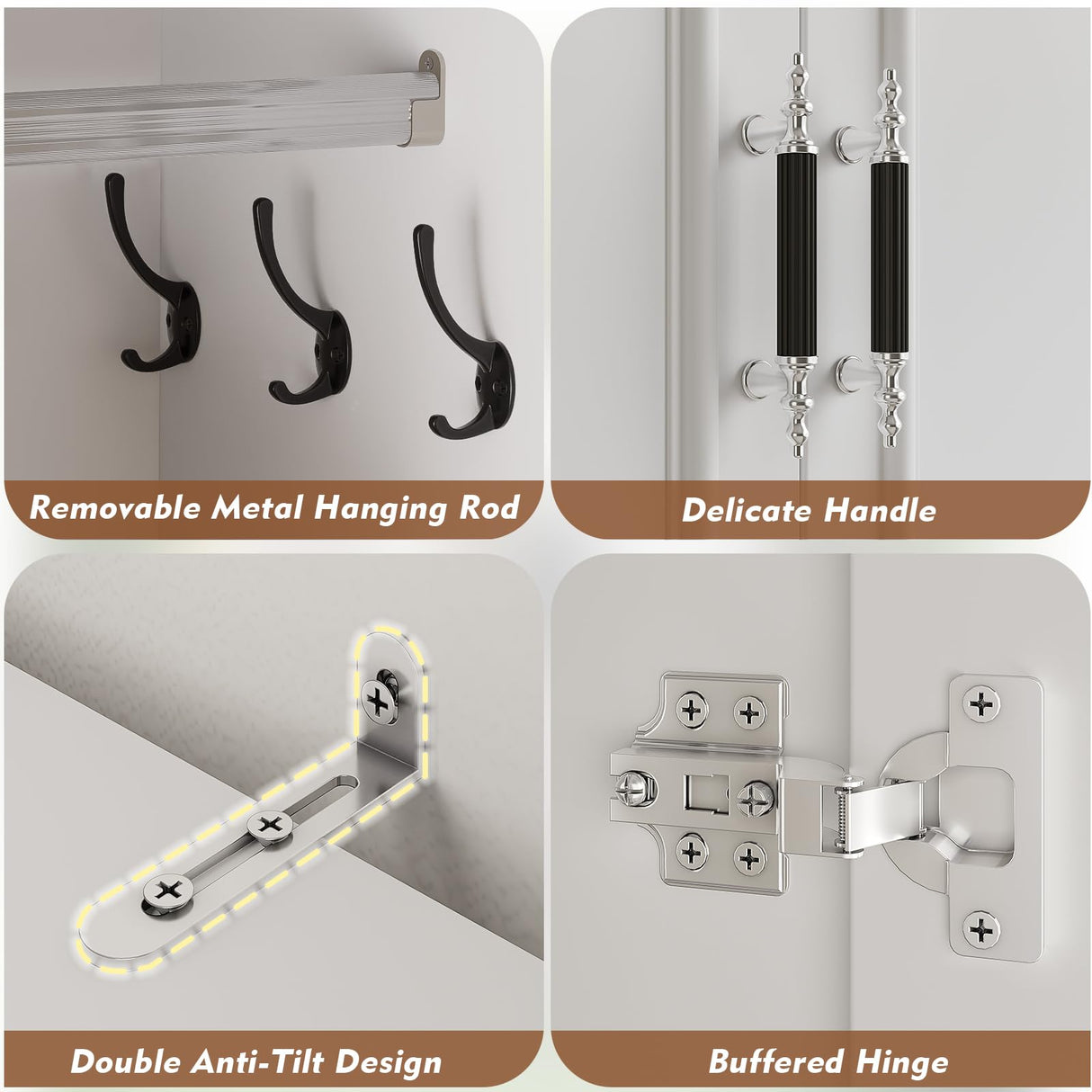 MEISSALIVVE Armoire Wardrobe Closet with 2 Door & 3 Drawers, 74.8" Large Wardrobe Cabinet with Hanging Rod, Freestanding Modern Bedroom Armoire Storage Cabinet, White MEISSALIVVE