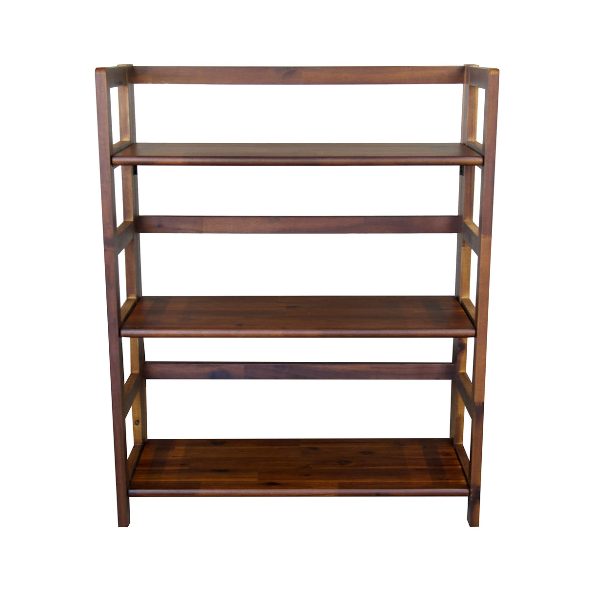 Unknown1 Solid Acacia 3 Shelf Folding Bookcase in Mahogany Brown Mid-Century Modern Rustic Lacquer Foldable Wood Unknown1