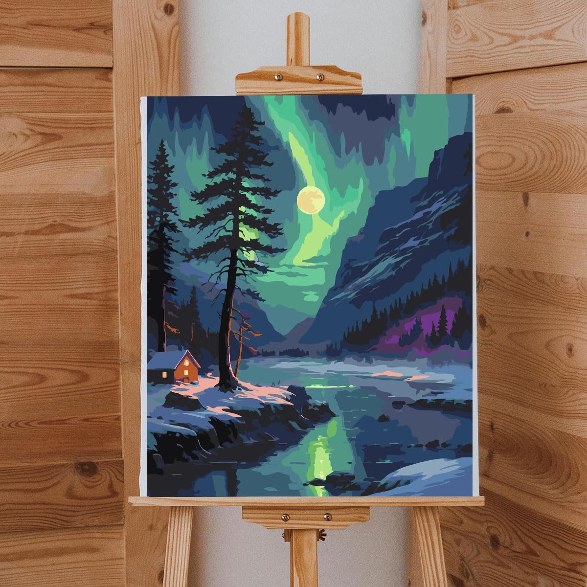 Lovepefe Mountain Paint by Numbers Kit for Adults, Moon Paint by Number Kits for Beginner Acrylic On Canvas Night Piece Oil Painting Kit Adults Kits for Gift Home Wall Decor 16x20 Inch Lovepefe