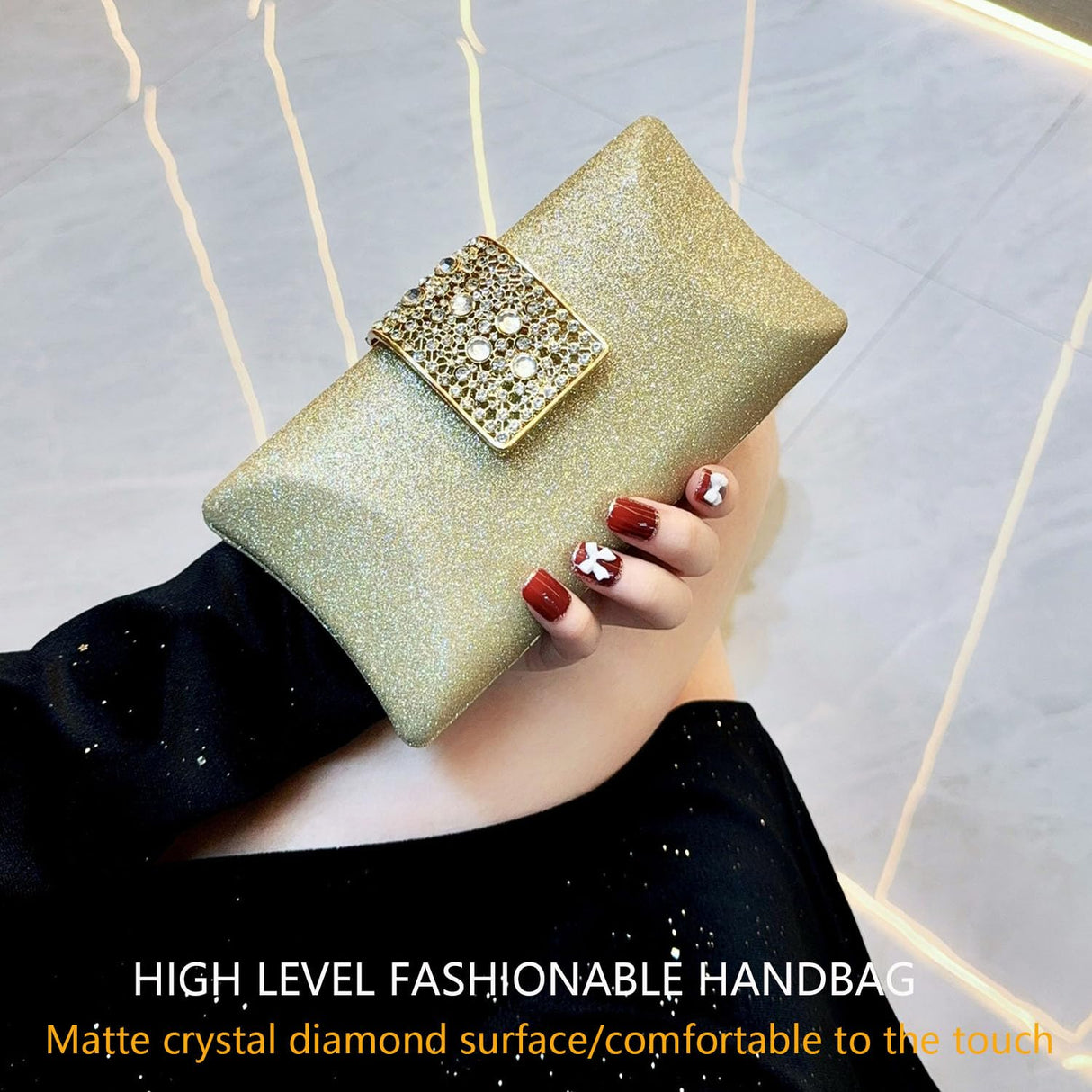 Ladies' Water Diamond Evening Handbag, Sparkling ballroom shoulder bag, fashionable wallet, wedding dress bag suitable for weddings, birthday parties, dances, cocktail parties (Champagne color) AOKMZUS