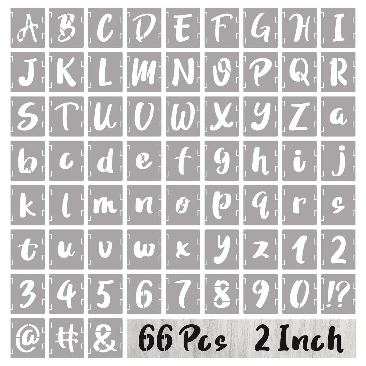 BAMIDELE 2 Inch Letter Stencils and Numbers, 66 Pcs Reusable Plastic Alphabet Symbol Interlocking Drawing Template Kit for Painting on Wood, Wall, Chalkboard, Fabric, Door Porch, Signage BAMIDELE