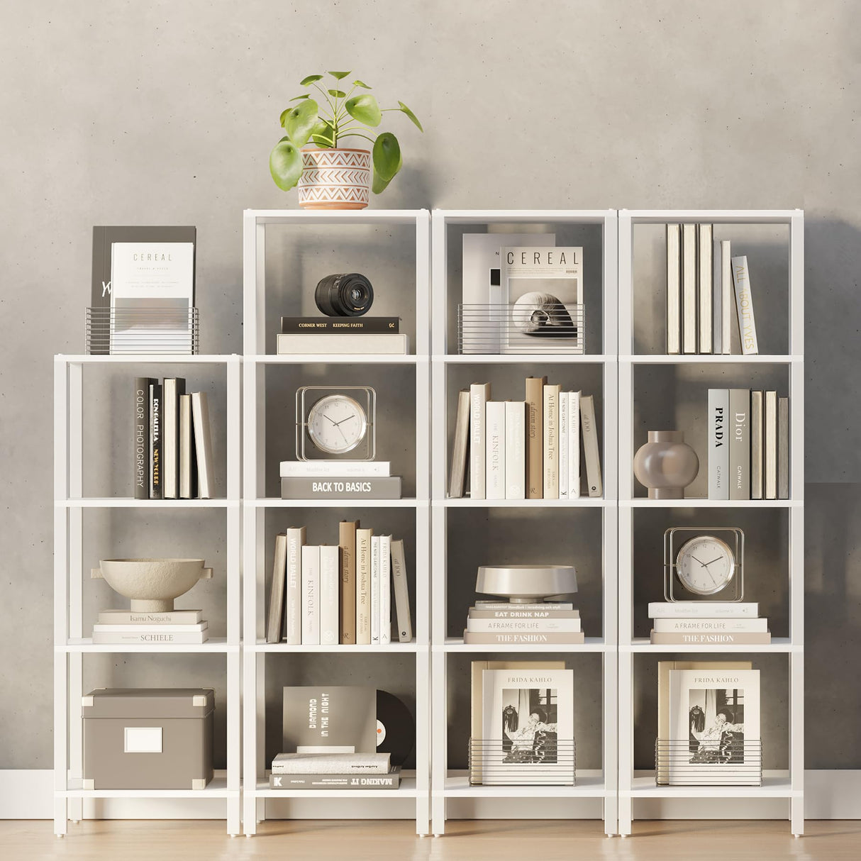 TUTOTAK Bookshelf, 5-Tier Tall Book Shelf, Narrow Bookcase for Small Space, DIY Stackable Bookshelf, for Living Room, Office, Study, Entryway, Industrial, White BS01BW005 TUTOTAK