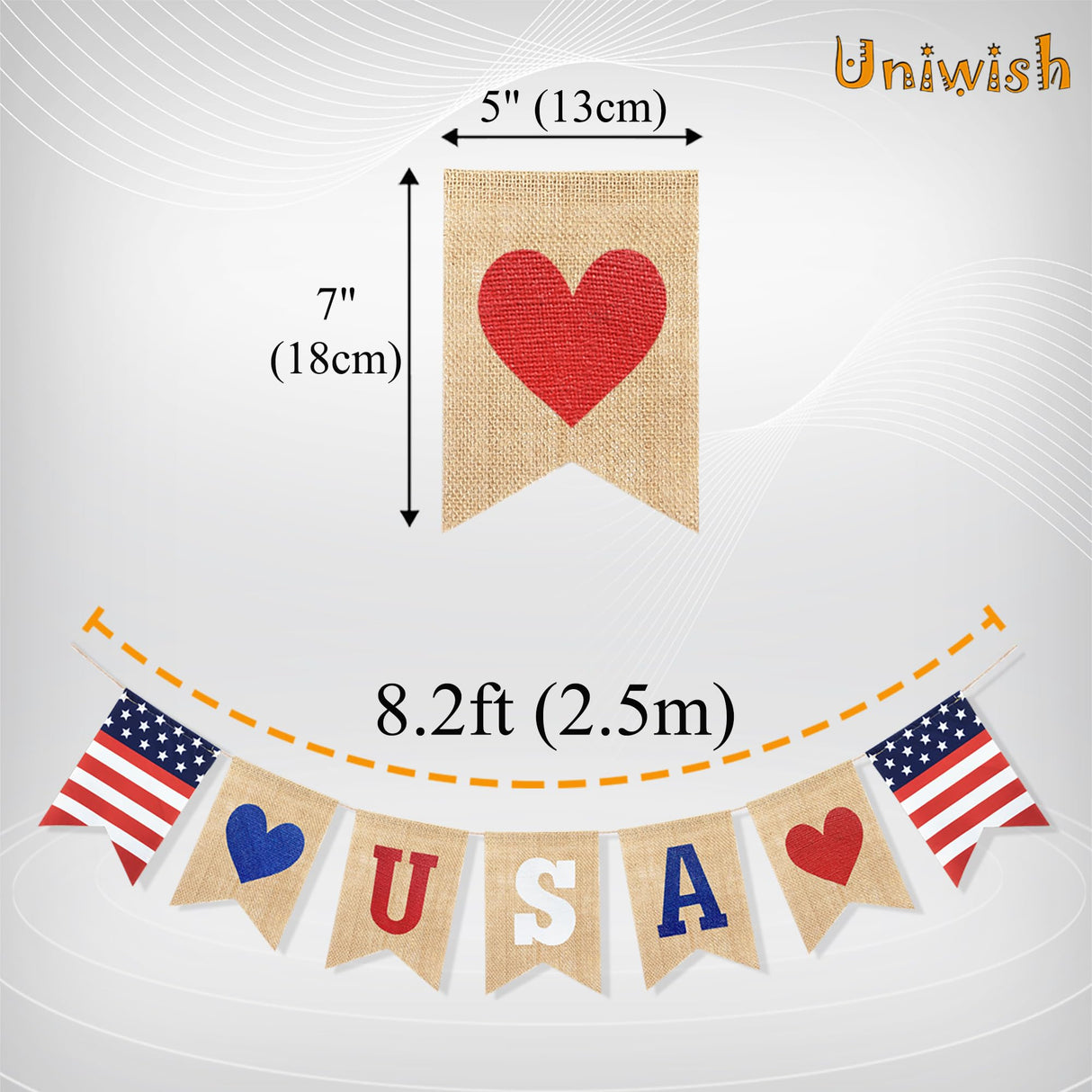 Uniwish USA Banner Burlap Bunting 4th of July Decorations American Independence Day Celebration Red White and Blue Theme Party Supplies Uniwish