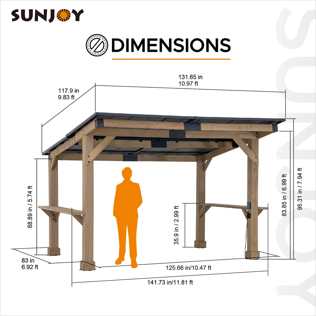 Sunjoy Wooden Grill Gazebo 10 ft. x 12 ft. Outdoor Cedar Frame BBQ Gazebo, Backyard Hot Tub Gazebo with Metal Hardtop Roof, Exclusive PowerPort and Bar Shelves Sunjoy