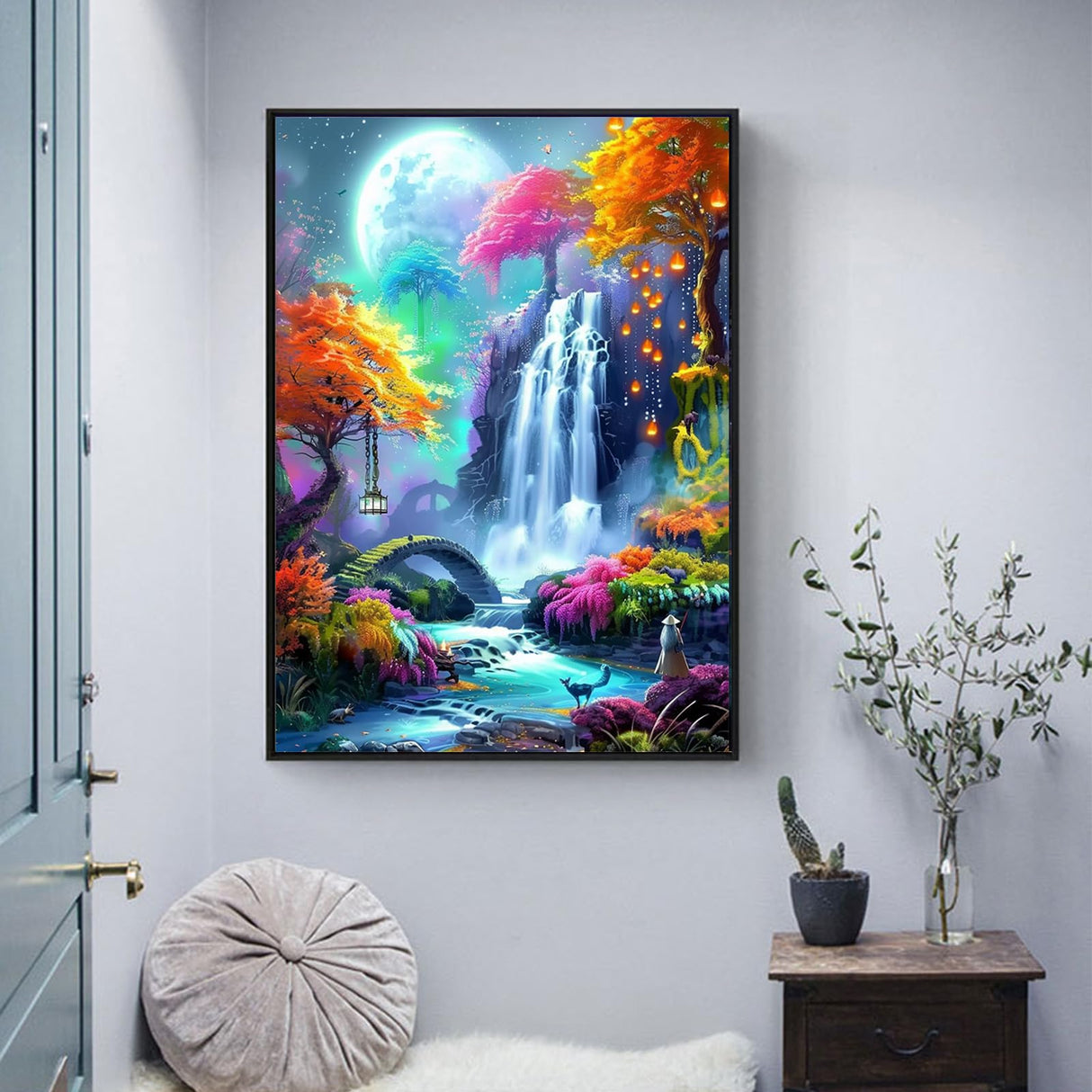 Perycomly Waterfall Landscape Diamond Art Kits for Adults, DIY Fantasy Moon Scenery Diamond Painting Kit for Beginners, 5D Embroidery Craft Kits for Home Decor Gift - 12x16 Inch Perycomly